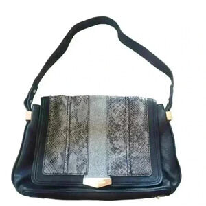 Juicy Couture Black Goatskin Leather Faux Snakeskin Embellished Shoulder Bag